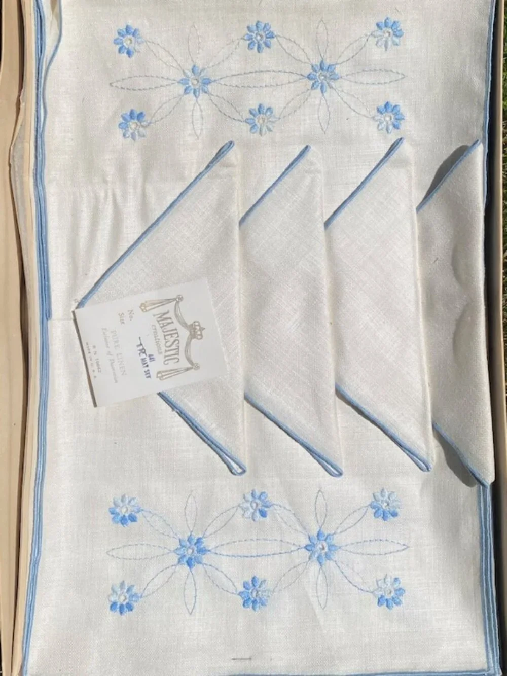 Vintage/Antique Linen Placemats and Napkins, New Old Stock, In Original Box